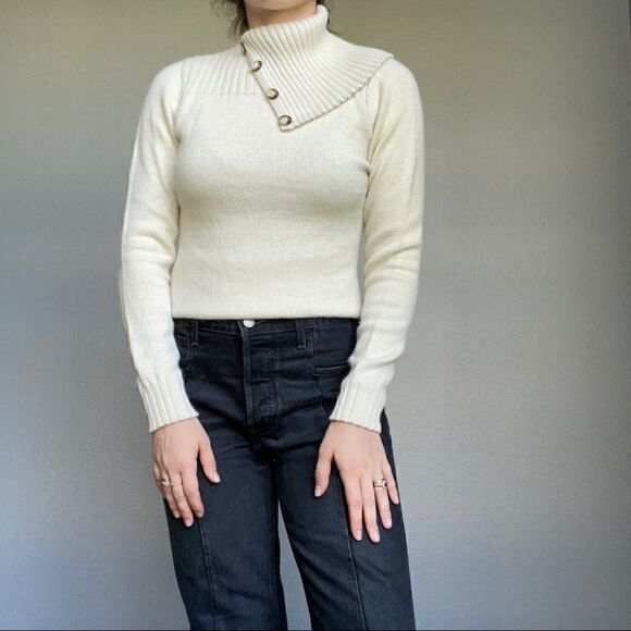 NWT Alpaca Adventures Cream Alpaca Wool Cowl Neck Button Peruvian Sweater Sz M - Picture 2 of 11